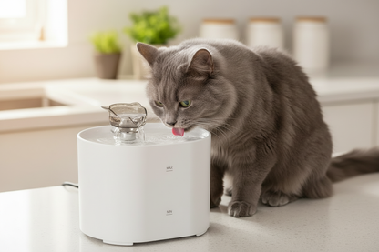 Grey Cat with White Fountain